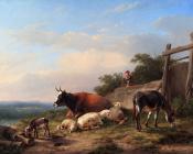 尤金 约瑟夫 维保盖文 : A Farmer Tending His Animals